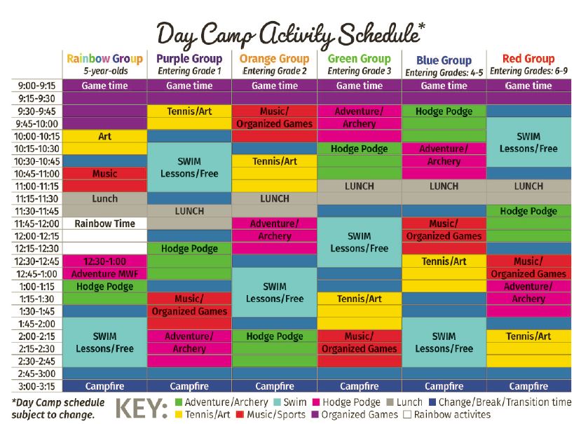 Day camp schedule